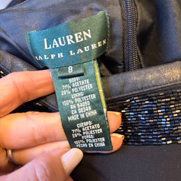 Vintage Ralph Lauren Strapless Beaded Gown (Black, Subtle Train) — Size 8 - Picture 3 of 5